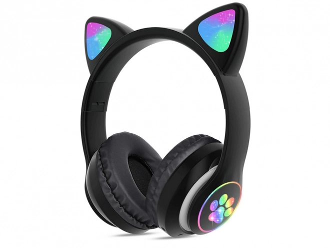 Draadloze koptelefoon bluetooth radio fm mp3 kattenoren led verlichting – zwart