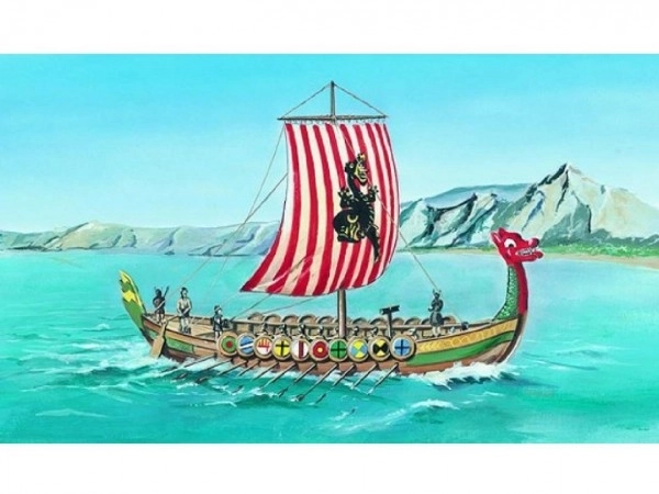 Model Viking Vikingschip DRAKKAR 1:60 20,8x30,3cm in doos 34x19x5,5cm
