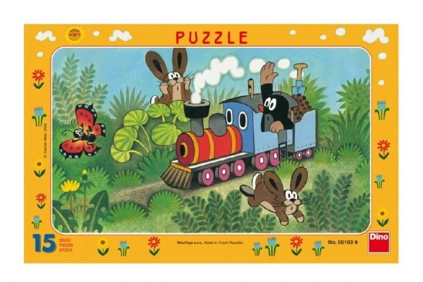Puzzel bord Krtek en locomotief 29,5x19cm 15 stukken