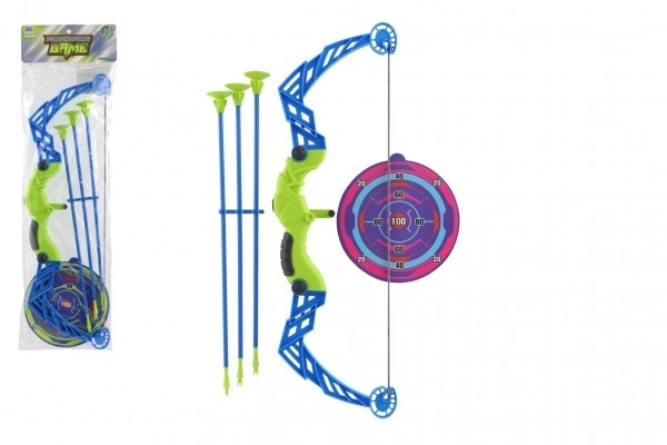 Boog 57cm + pijltjes met zuignappen kunststof 3st + doelwit in zak