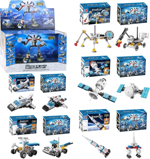 Bouwset Ruimte 2-in-1 – raketten, antennes en robots (44–54 stukjes)