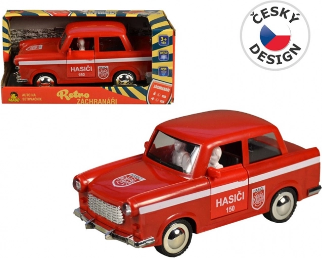 Retro brandweerauto met vliegwielaandrijving