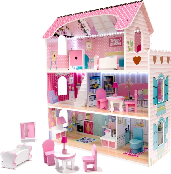 Houten poppenhuis met meubilair - 70 cm
