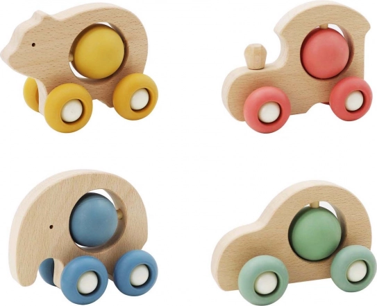 Houten dierauto met balletje