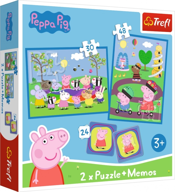 TREFL Set 3 in 1 Gelukkige momenten met Peppa het varkentje (2x puzzel + memory)