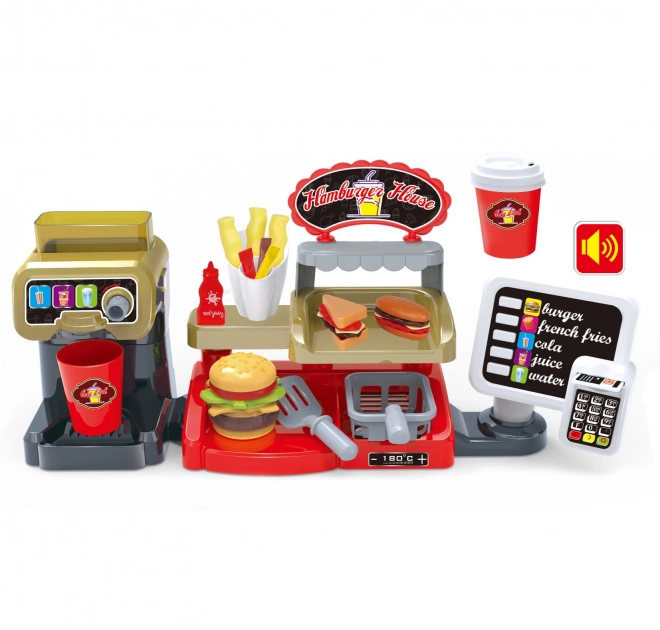 Speelgoed fastfood XXL WOOPIE met kassa en drankdispenser