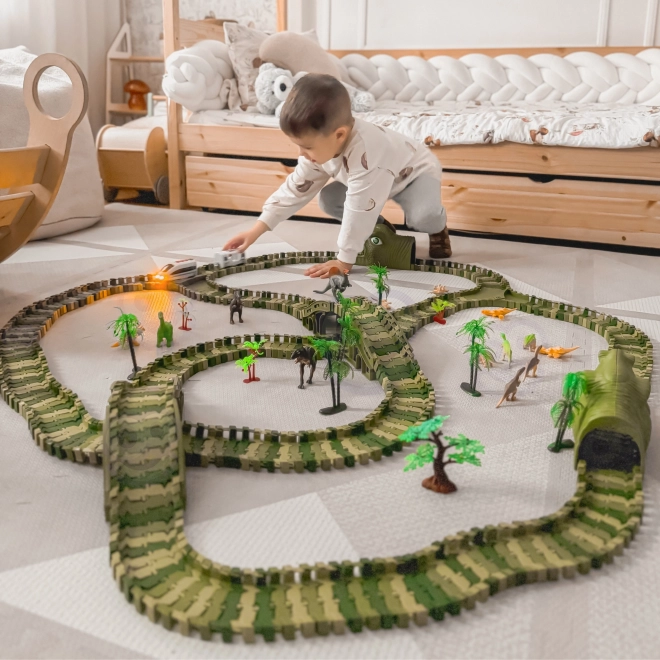 Dinosaurus racebaan met autootje en figuren
