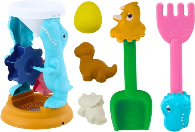 Dinosauruszandset met molentje, schep, hark en vormpjes