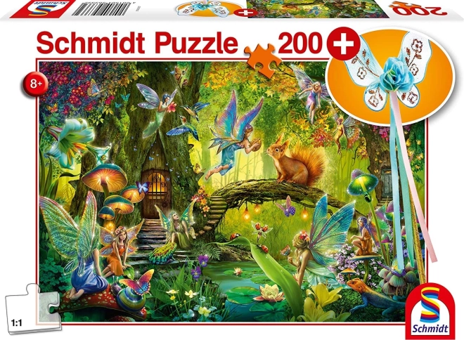 Schmidt puzzel Feeën in het bos 200 stukjes met cadeau feeënstokje
