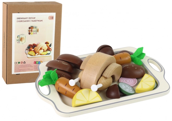 Houten dienblad Kip groenten dinerset 15 st.