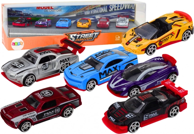Set van metalen sportautootjes 1:64, mix 6 stuks