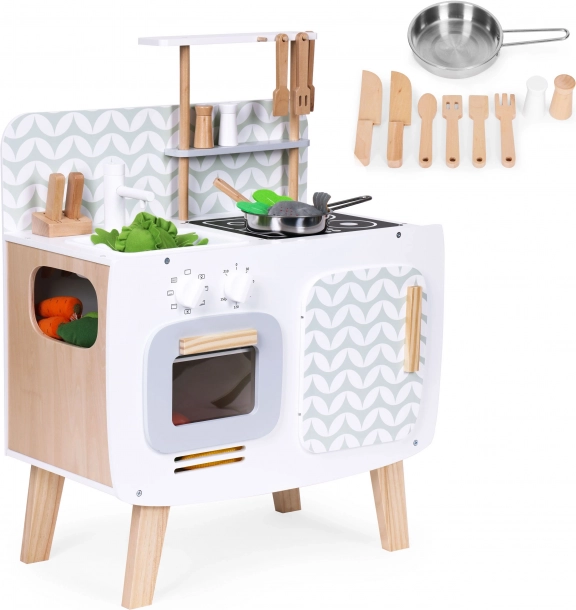 Houten retro kinderkeuken met oven, kookplaten en gootsteen ECOTOYS