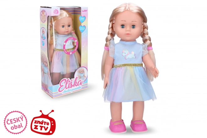Eliška wandelende pop 41 cm blauwe jurk - Tsjechische verpakking
