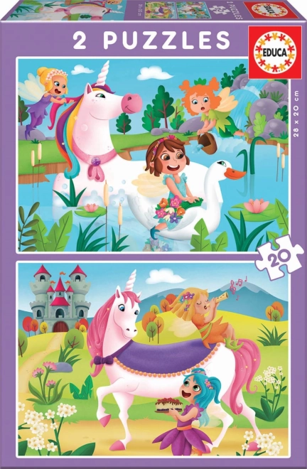 Puzzel EDUCA Eenhoorns en feeën 2×20 stukjes