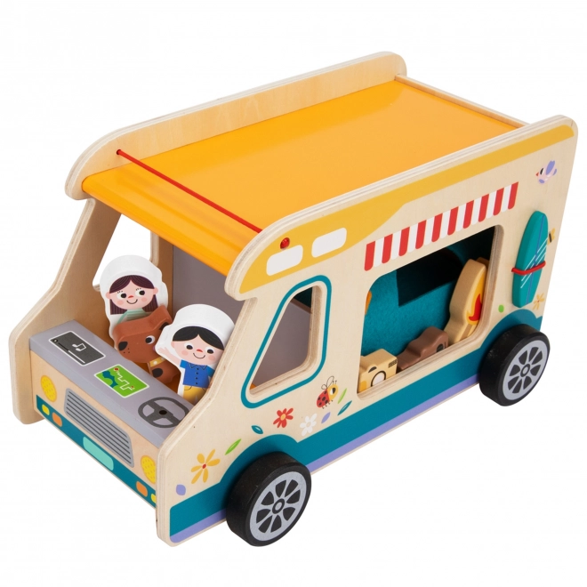 Tooky Toy houten caravan met figuren voor kamperen
