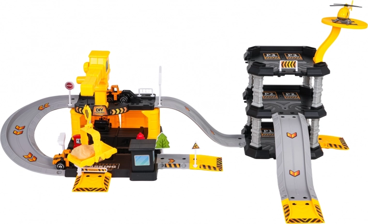 Drie verdiepingen tellende parkeergarage met afdalingen