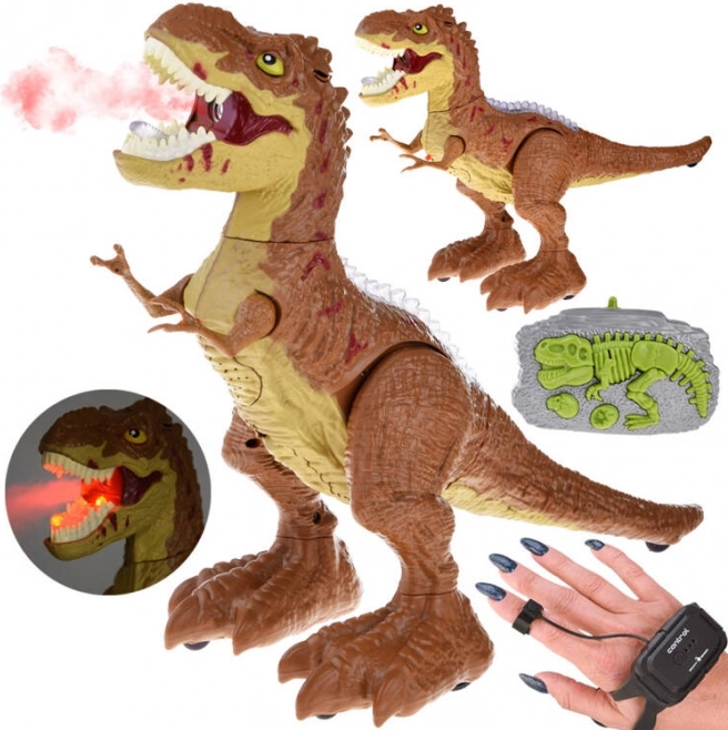 RC-dinosaurus bedienbaar met gebaren en afstandsbediening, licht, geluid en stoom – Bruin
