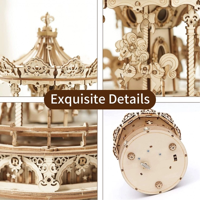 Carrousel met paarden - muziekdoosje - 3D houten bouwpakket