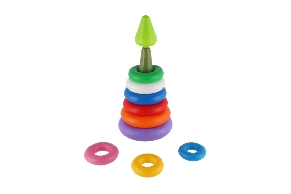 Puzzelpiramide met ringen kunststof 2 kleuren in net 15x31cm 12m+