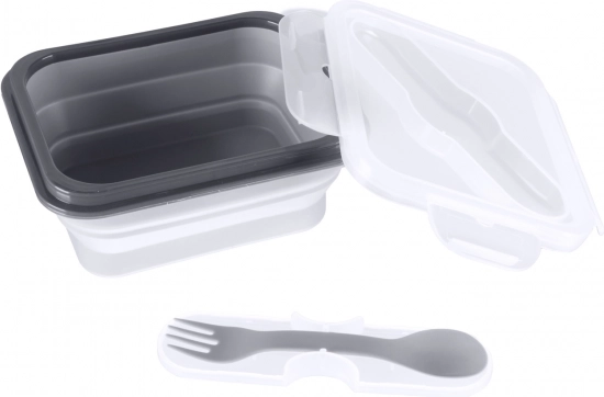 Siliconen snackbox met bestek klein, Dove Grey
