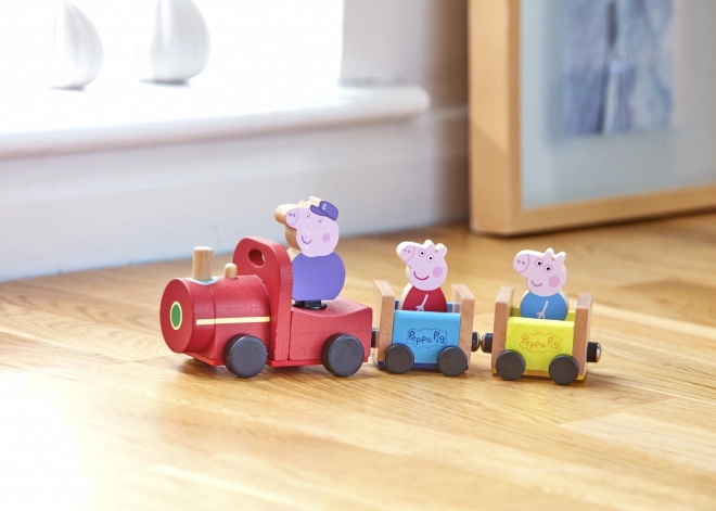 Houten trein Peppa Pig + grootvader figuur
