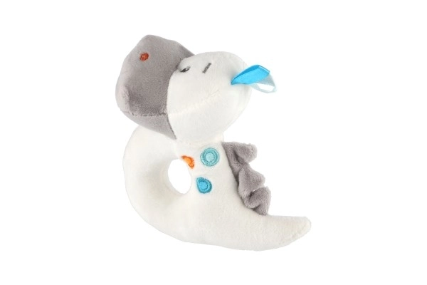 Dinosaurus rammelaar pluche 13cm op kaart in zakje 0+
