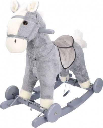 Hobbelpaard 2-in-1 met wieltjes – grijze pluche