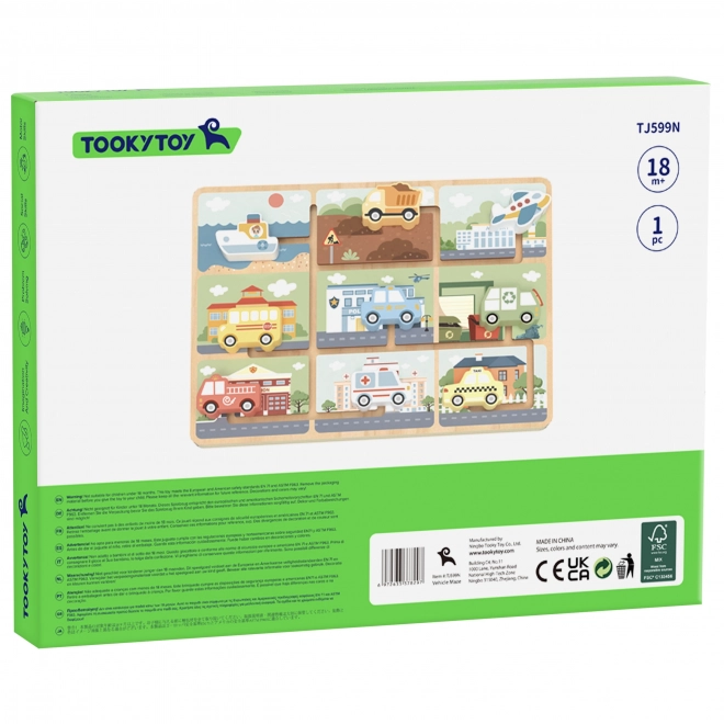 Houten doolhof met voertuigen van Tooky Toy