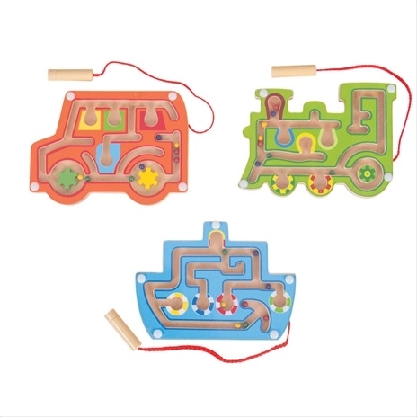 Houten magnetisch doolhof – oranje locomotief