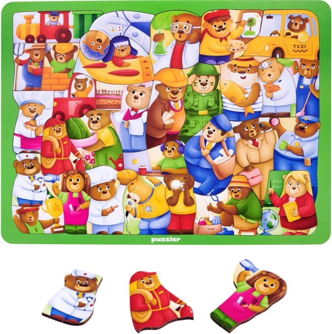 Houten puzzel beren – wereld van beroepen, 30 stukjes