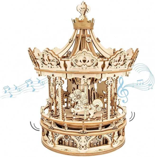 Carrousel met paarden - muziekdoosje - 3D houten bouwpakket