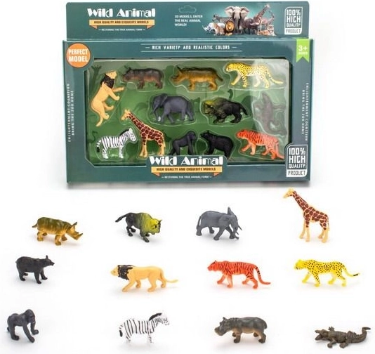 Set wilde dieren figuurtjes - 12 stuks, 7 cm