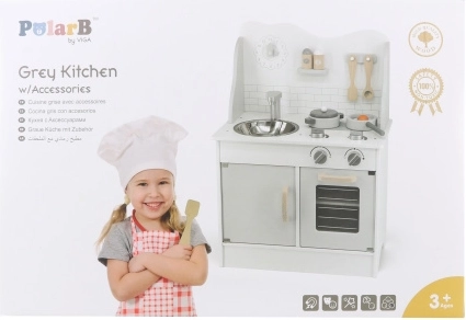 houten kinderkeuken met accessoires POLARB eco grijs