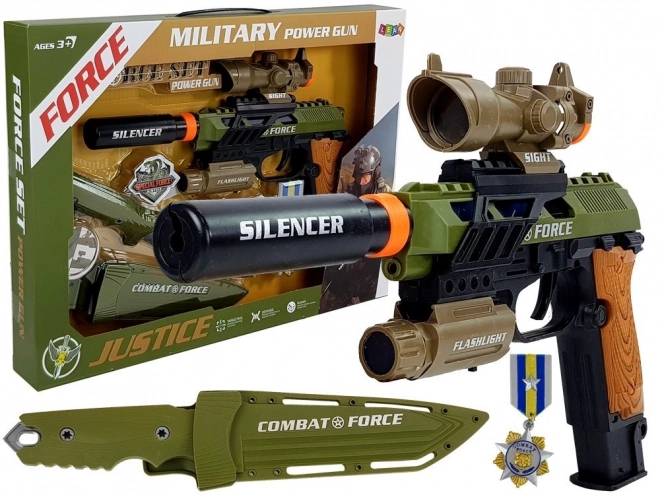 Militaire Set Pistool Geweer Mes Medaille Doel Geluid