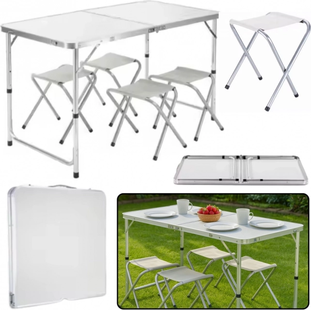 Opvouwbare kampeerset met tafel en 4 grijze stoelen
