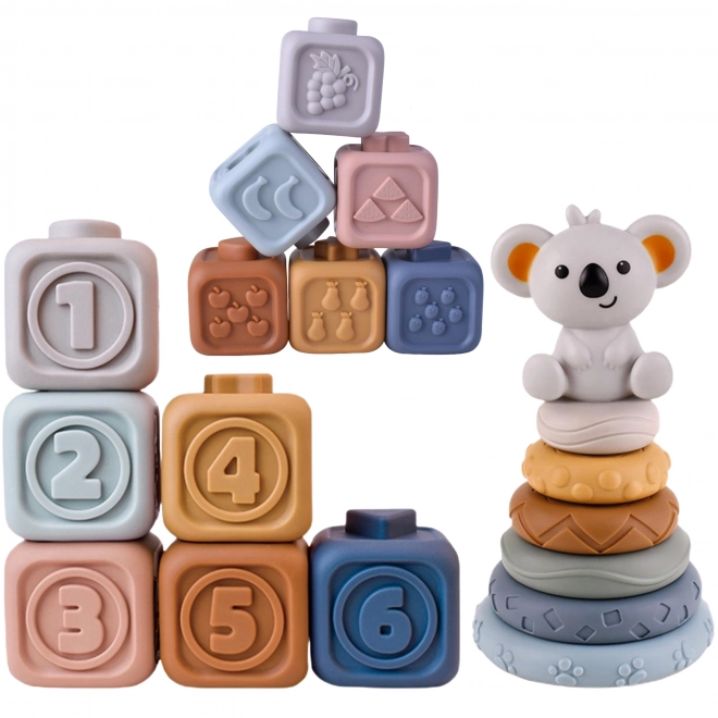 Woopie Baby zachte rubberen sensorische blokken 3-in-1 set Teddybeer