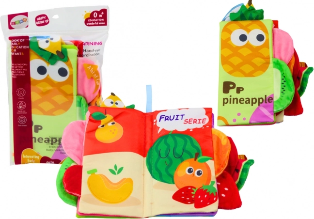 Zachte ritselende stoffen babyboek met fruit