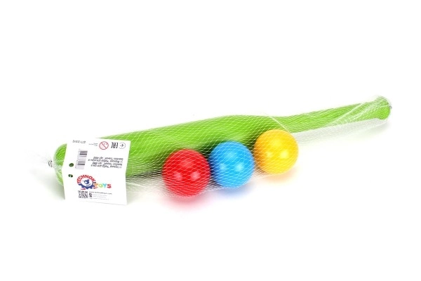 Honkbalknuppel 50cm + 3 stuks ballen plastic 2 kleuren in net