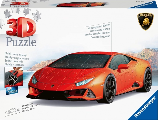 Puzzel 108 stukjes 3D Voertuigen Lamborghini Huracan Evo Arancio