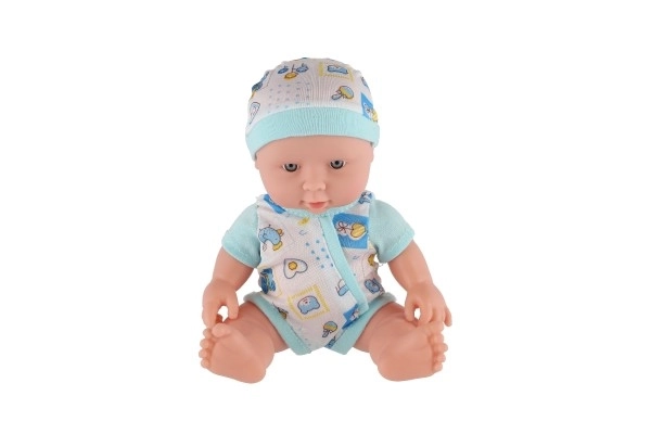 Baby/pop hard lichaam plastic 25 cm op batterijen met geluid 3 soorten in plastic tasje 13x28x7cm