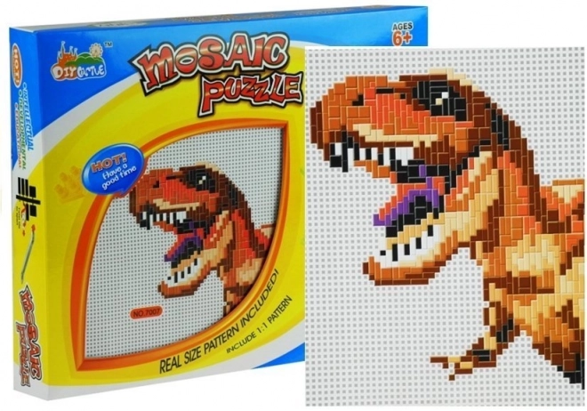 Grote mozaïek met gekleurde pinnetjes met dinosaurussen