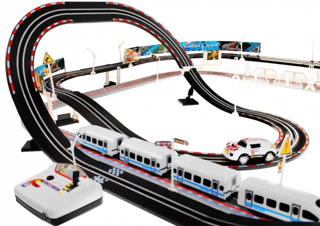 Elektrische Trein Racetrack 2-in-1 voor kinderen 6+ met afstandsbediening + locomotieven + wagons + autootjes
