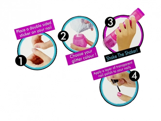 Nagelversierset voor kinderen met glitterdispenser en gekleurde stickers