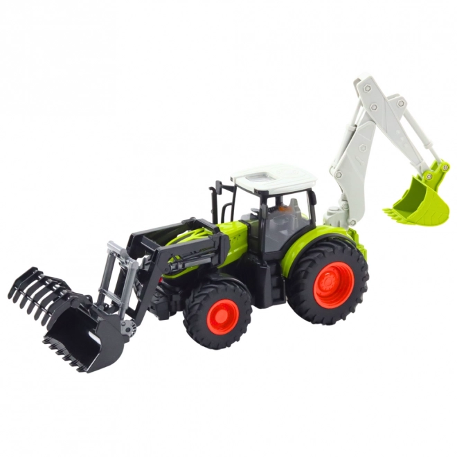 Leuke tractor met draaibare schep en graafmachine