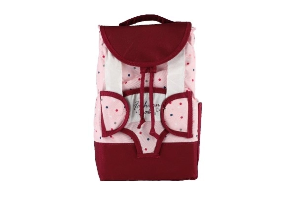 Rugzak met draagzak voor pop stof 17x26cm met accessoires voor pop in zak