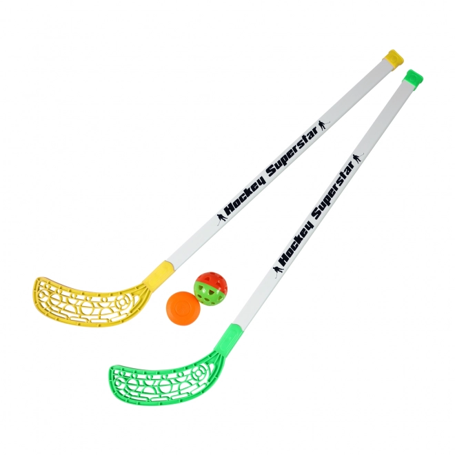Floorball hockeysticks met bal en puck 80 cm