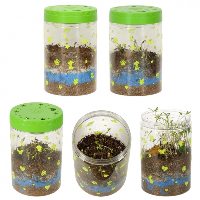 Terrarium voor het kweken van planten met LED-lamp en dinosaurussen