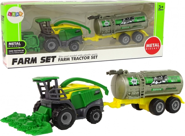 kunststof boerentractor met groene melktank-aanhanger