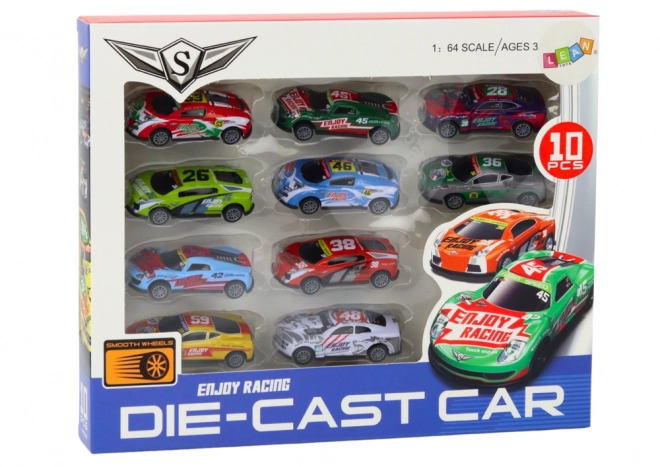 Set van autootjes Cars Sport Racing 1:64 10 stuks.