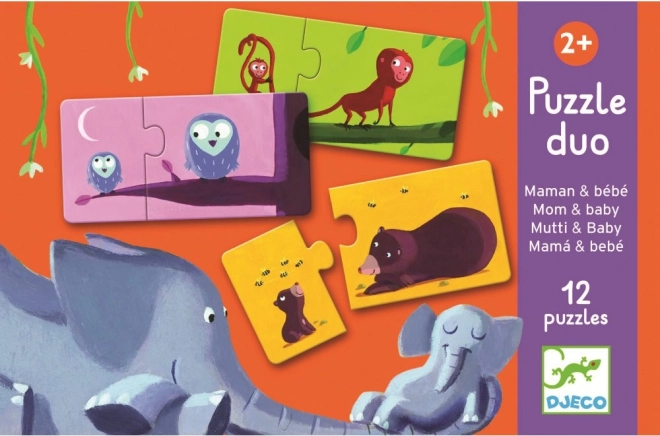 DJECO Puzzel Dierenmoeders en Jongen 12x2 stukken